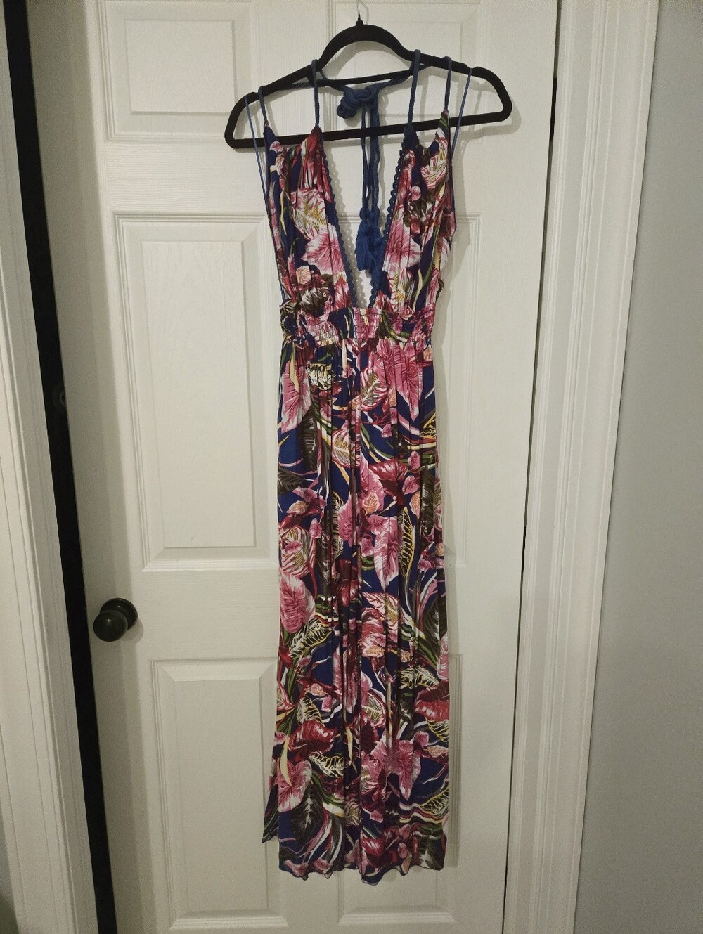 Boston Proper Blue Floral Tropical Maxi Dress